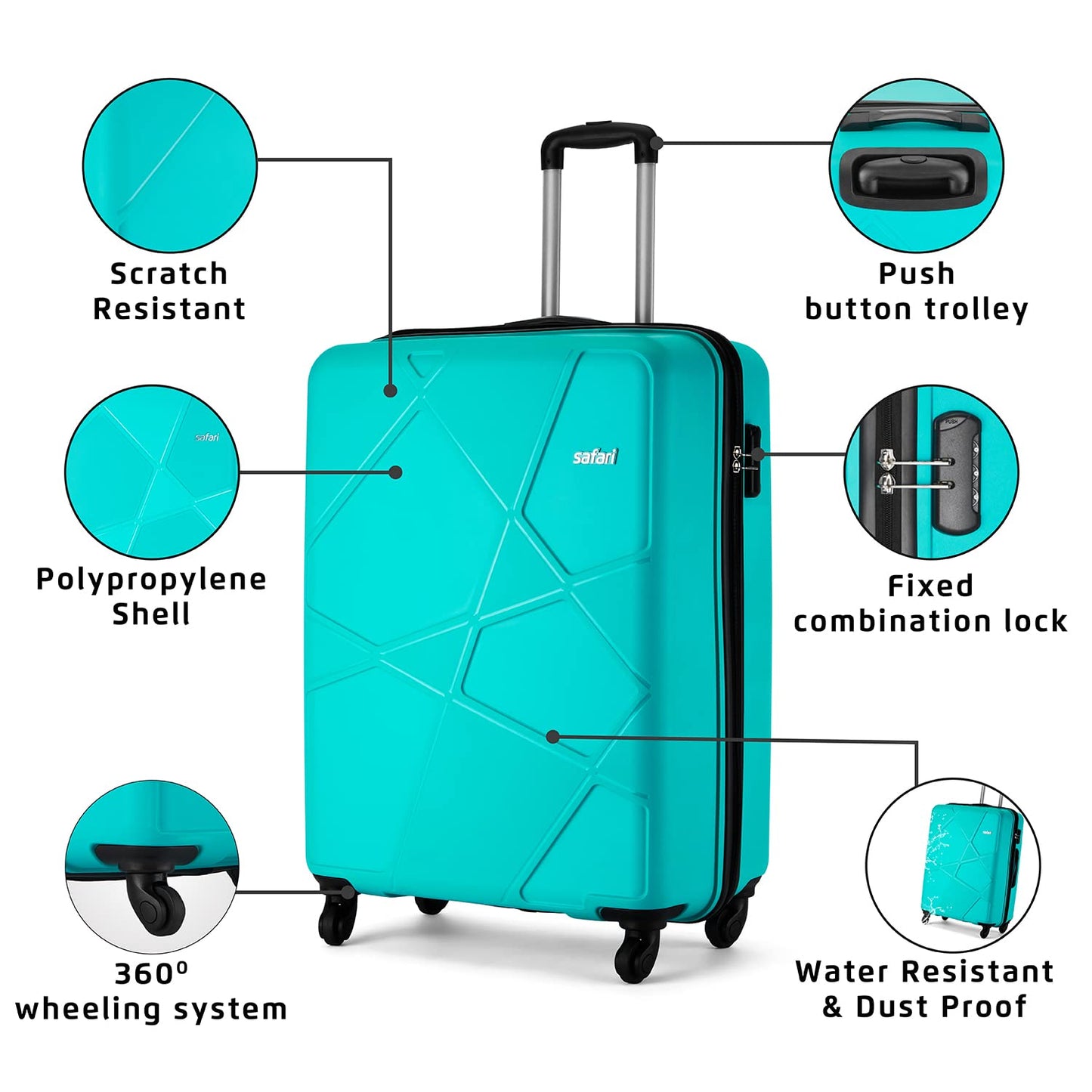 Safari Pentagon Cyan Trolley Bags with 360° Wheels