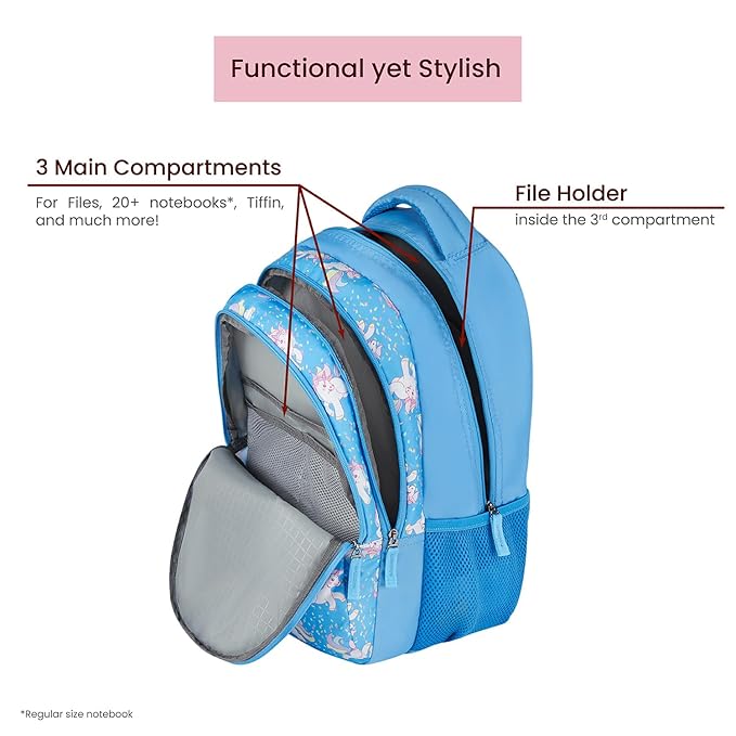 Genie By Safari Unicorn 27L Blue Juniors Backpack With Easy Access Pockets