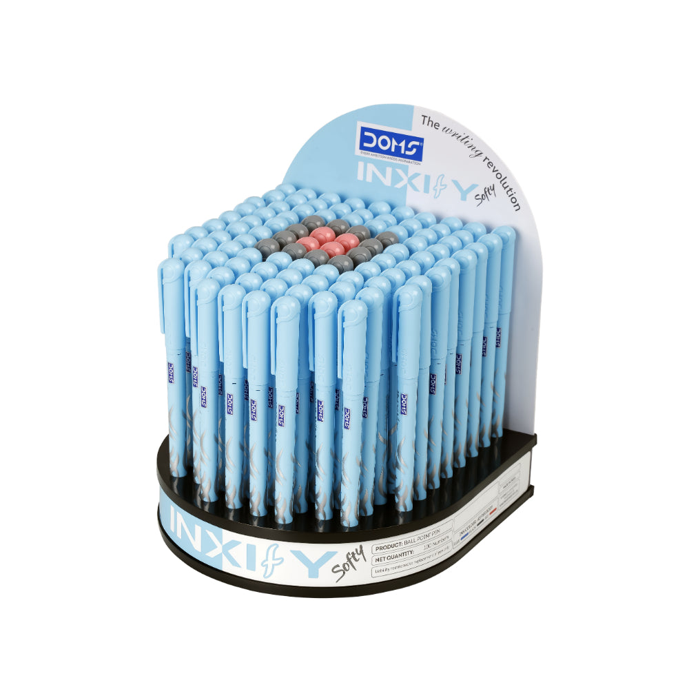 Doms Inxify Fine Tip Softy Ball Pens - 100pcs (84 BLUE + 12 BLACK + 4 RED)