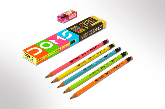 Doms Neon Rubber Tipped Graphite Pencil - 12 Pcs