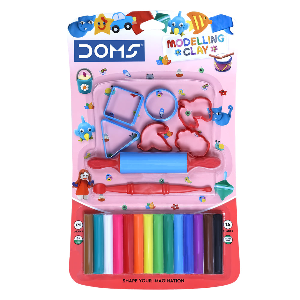 Doms Modelling Clay 14 Shade (175 Gms) + 6 Shape Toys + 1 Spatula + 1 Rolling Tool