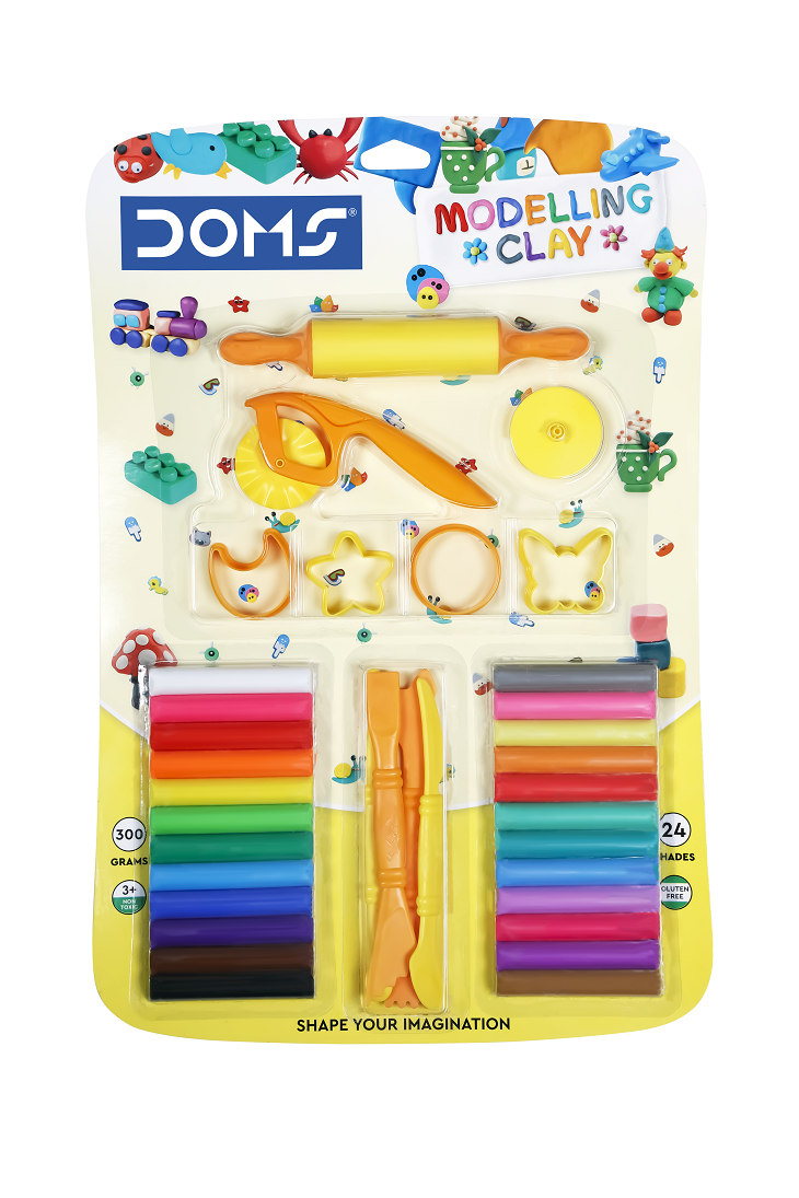 Doms Modelling Clay 24 Shade (300 Gms) + 4 Shape Toys + 4 Spatula + 1 Rolling Tool