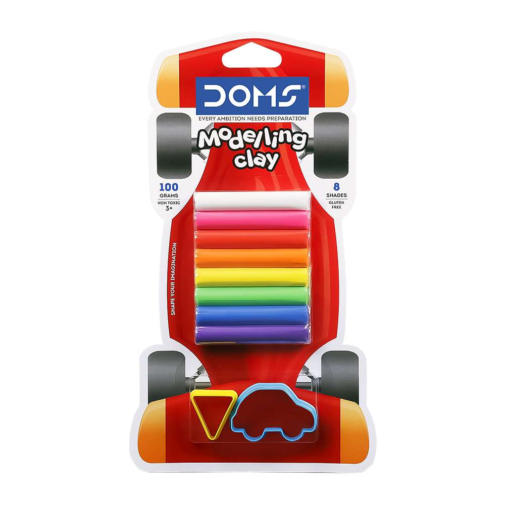 Doms Modelling Clay 8 Shade (100 Gms) + 2 Shape Toys (Car Shape)