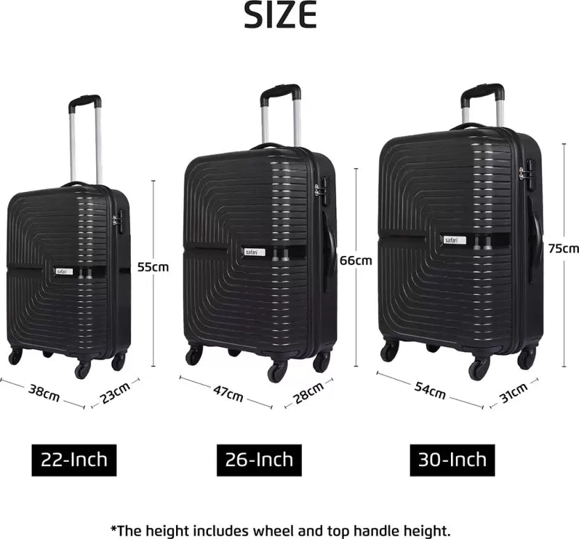 Safari Eclipse Black Set of 3 Trolley Bags with 360° Wheels