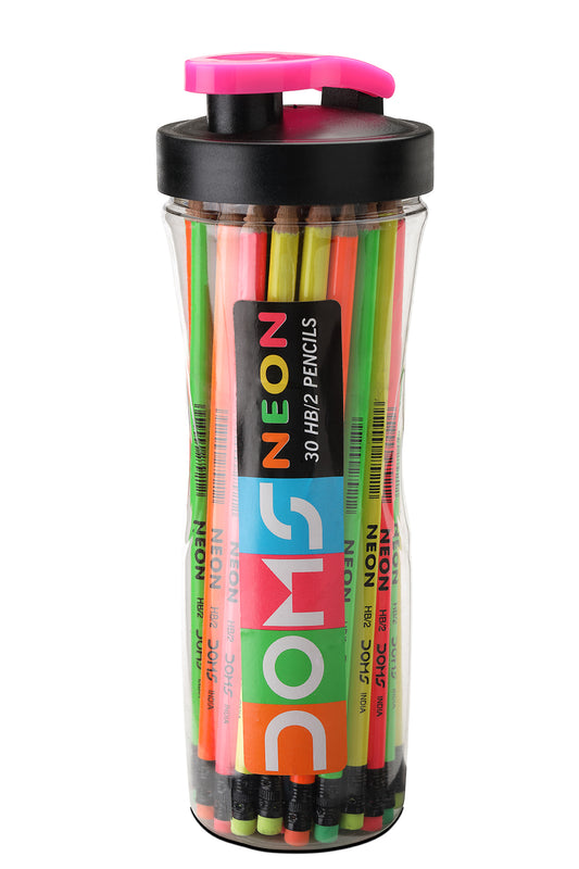 Doms Neon Rt Hb/2 Pencils Plastic Sipper  - 30 Pcs