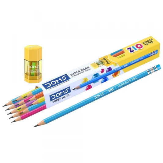 Doms Zio Eraser Tipped Super Dark Graphite Pencils Set - 12 Pcs