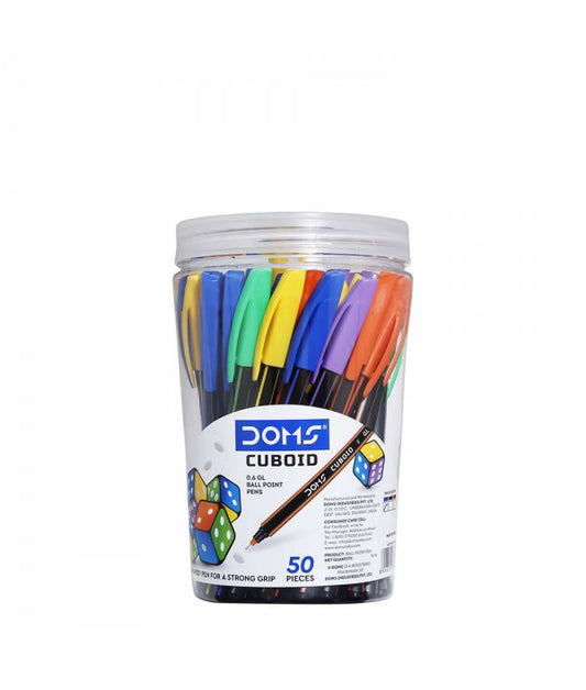 Doms Cuboid Ball Pens 0.6Mm Tip  Jar - 50 Pcs - Blue Ink