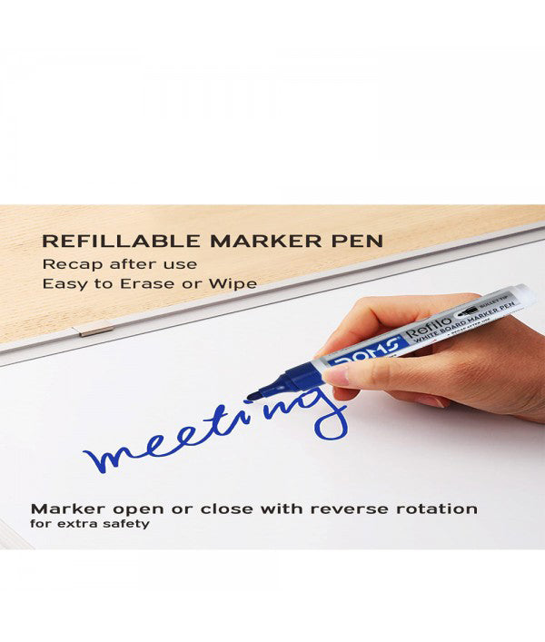 Doms Refilo White Board Marker Pen Bullet Tip 12 Pcs - Blue