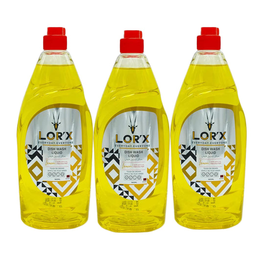 Lorx Liquid Dish Washing Lemon - 900 ML x 3 Pcs