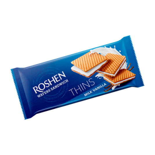 Roshen Wafers Sandwich Thins Milk Vanilla Wafers Layered With Milk And Vanilla Filling 55g