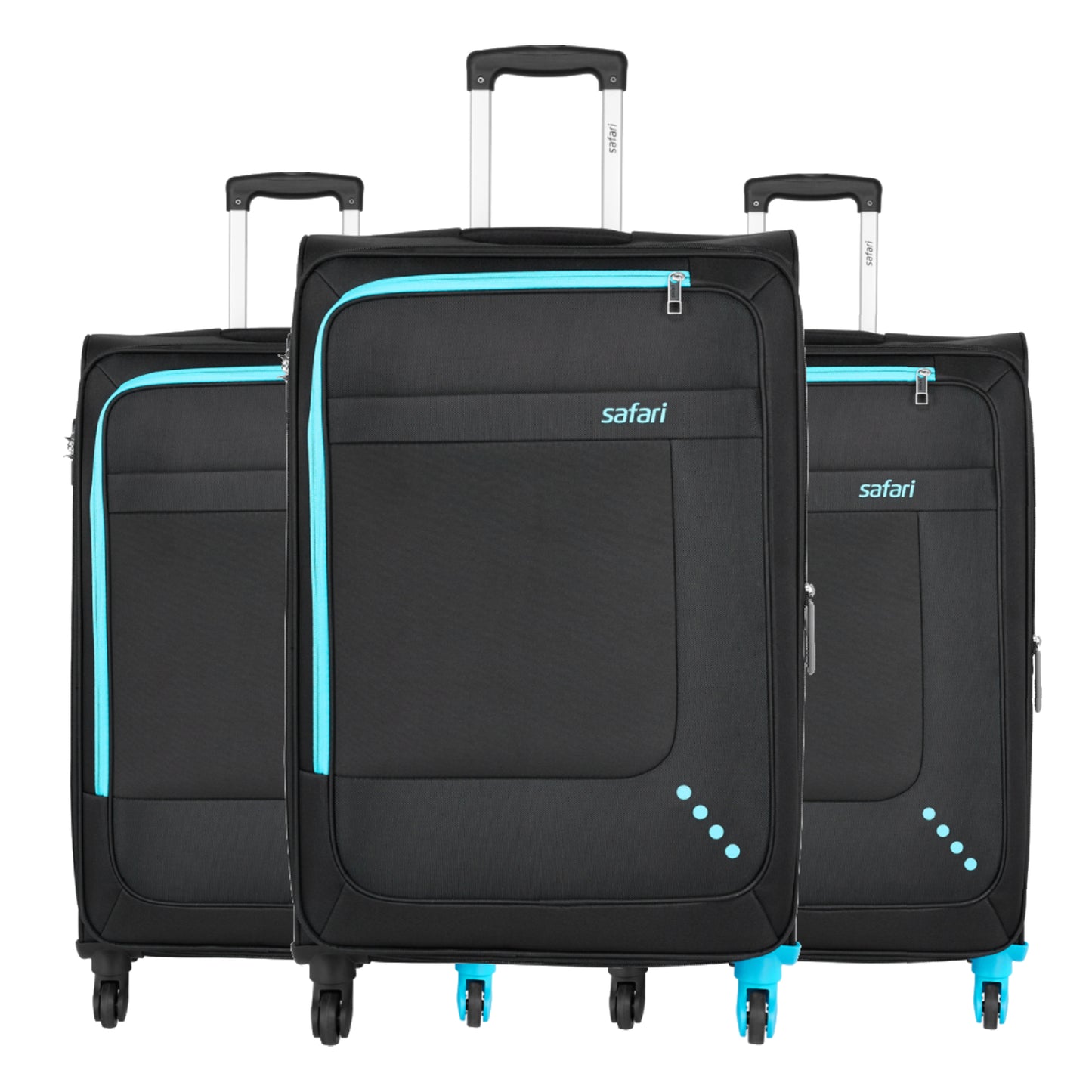 Safari Star Black Set of 3 Trolley Bags with 360° Wheels