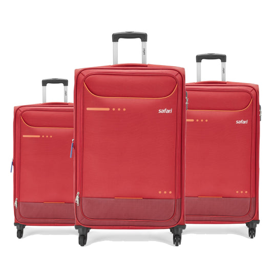 Safari Ultima Red Set of 3 Trolley Bags with 360° Wheels
