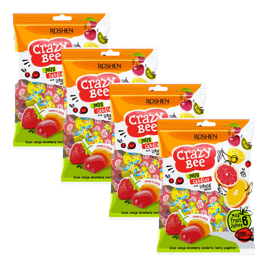 Crazy Bee Fruity Jelly Sweets With Fruit Flavoured Fillings 200g x 4 Pcs