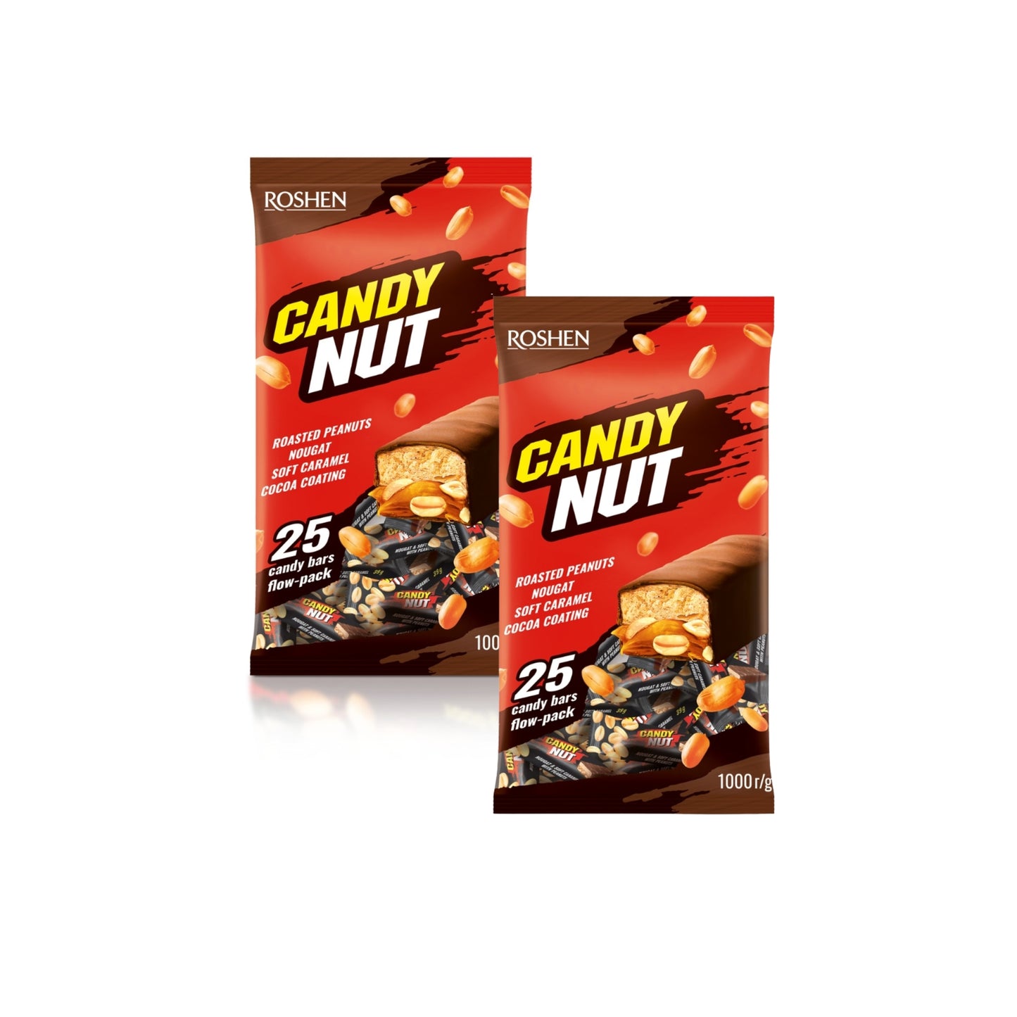 Roshen Candy Nut Nougat And Soft Caramel With Peanuts Sweet In Milk Chocolate Coating 1Kg x 2 Pcs