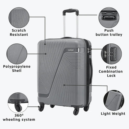 Safari Zion Dark Grey Trolley Bags with 360° Wheels