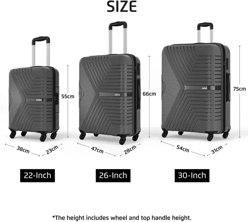 حقائب سفاري زينو بعجلات باللون الرمادي الداكن بعجلات 360 درجة