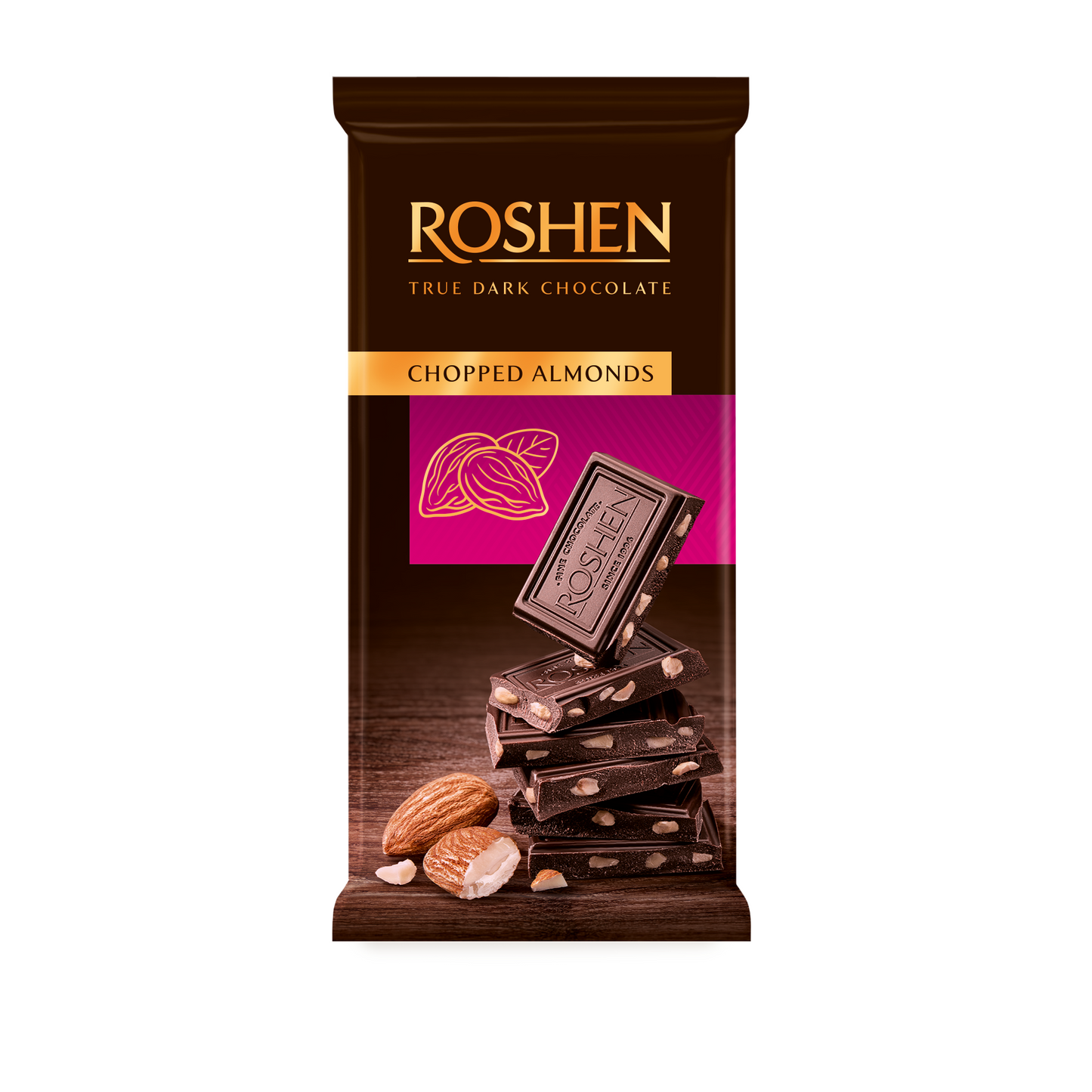 Roshen Black Chocolate Bar With Salted Almonds 85G