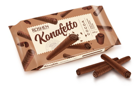 Konafetto Wafer Rolls With Cocoa Flavoured Cream 140G